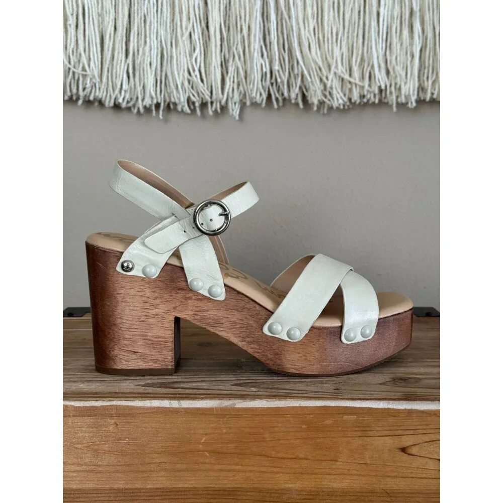 Sam Edelman Josephine Modern Ivory Leather Open Toe Platform Sandals Size 9.5